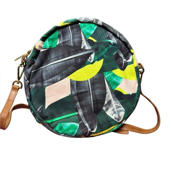 Sseko Crossbody Leather Canvas Tropical Print Circle Bag Made in Uganda - Picture 6 of 13